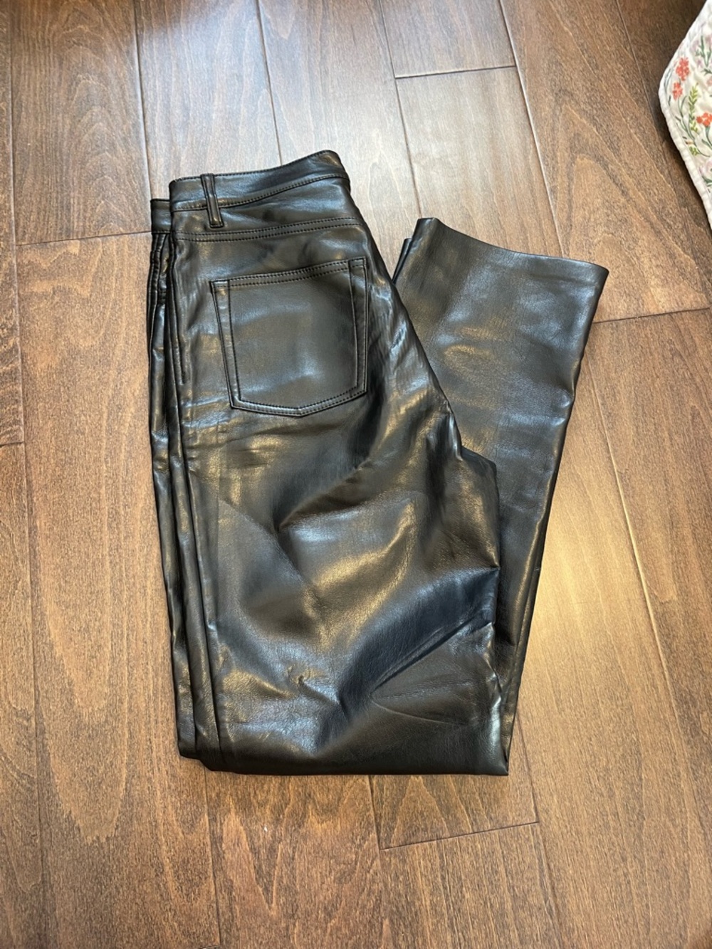 Aritzia Black Faux Leather Straight-Leg Pants